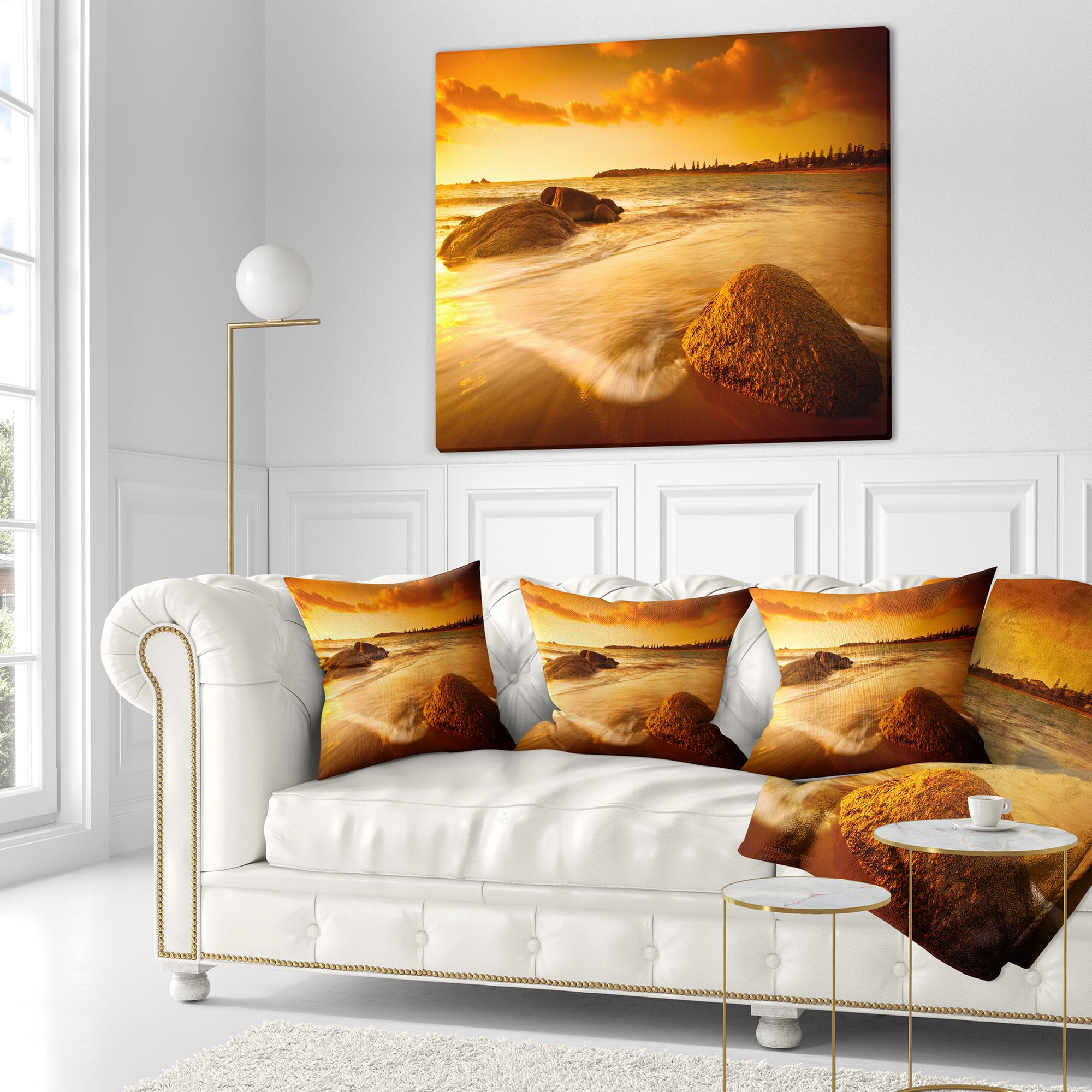 Designart Sun Tinted Beach - Photography Throw Pillow - 16x16