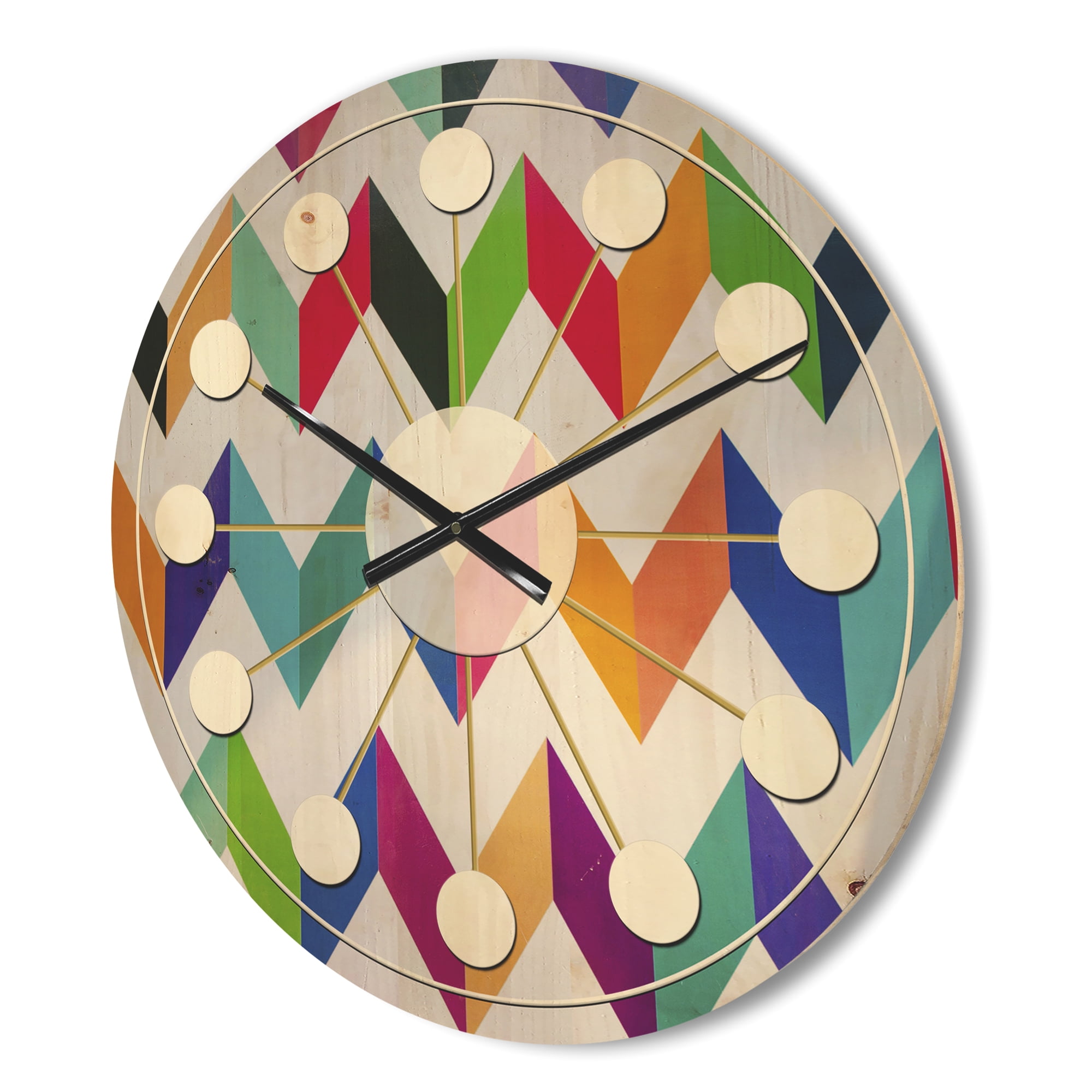 Designart 'Retro Geometrical Design III' Mid-Century Modern Wood Wall Clock