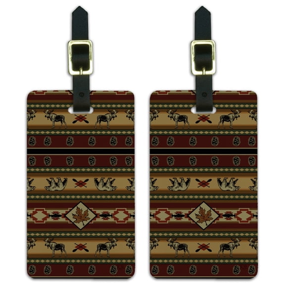 Bear Moose Fish Oak Leaf Pine Cone Lodge Cabin Luggage ID Tags Suitcase Carry-On Cards - Set of 2
