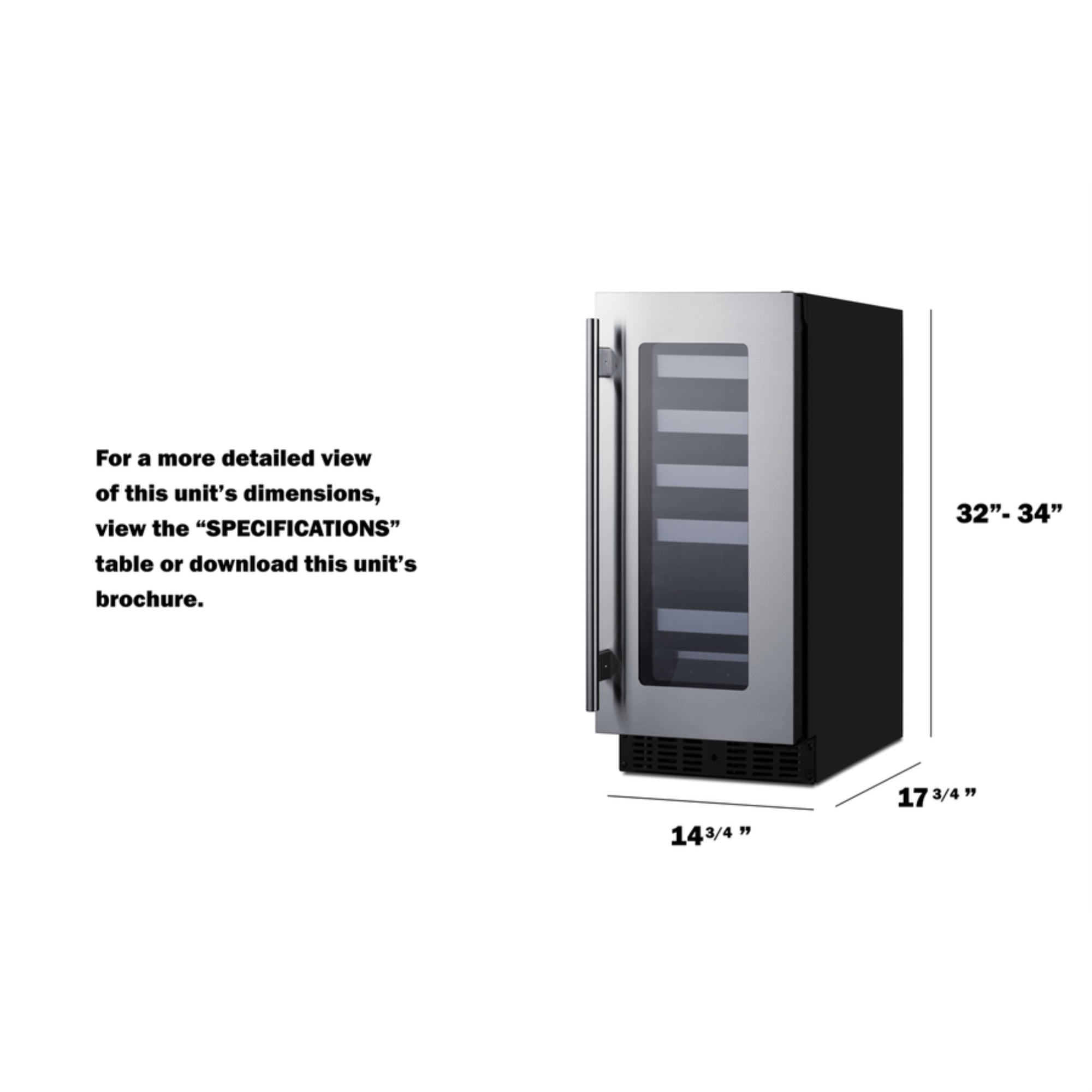 18" deep 15" wide undercounter ADA height wine cellar