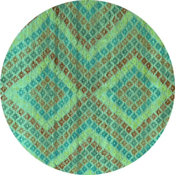Ahgly Company Indoor Round Abstract Turquoise Blue Modern Area Rugs, 5' Round