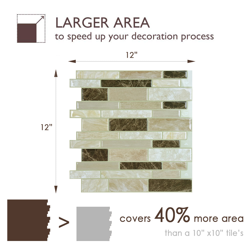 STICKGOO Brown Marble Peel and Stick Backsplash Tile for Kitchen and Bathroom(10 Pcs)