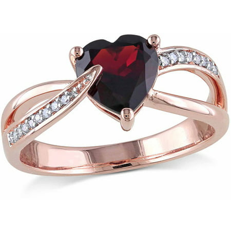 1-3/8 Carat T.G.W. Garnet and Diamond Accent 10kt Rose Gold Heart Ring