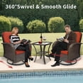 thumbnail image 5 of 3 Piece Patio Furniture Set, 2 Outdoor Swivel Rocking Chairs with Side Table, Thick Cushions Wicker Glider Chairs, All-Weather Brown Rattan Bistro Set for Porch, Deck, Pool (Red), 5 of 9