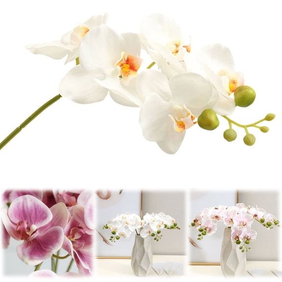 Under $3 Artificial Orchid Stem Phalaenopsis Orchid Spray Plastic For Living Room Vase Filler Wedding Arch Arrangement White (1Pc)