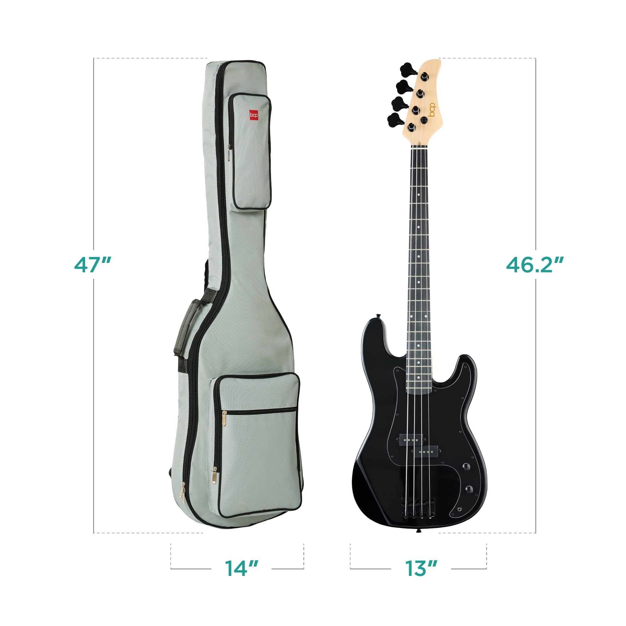 Best Choice Products Full Size Beginner 4-String Electric Guitar Bass Guitar w/ Padded Case - Black/Black