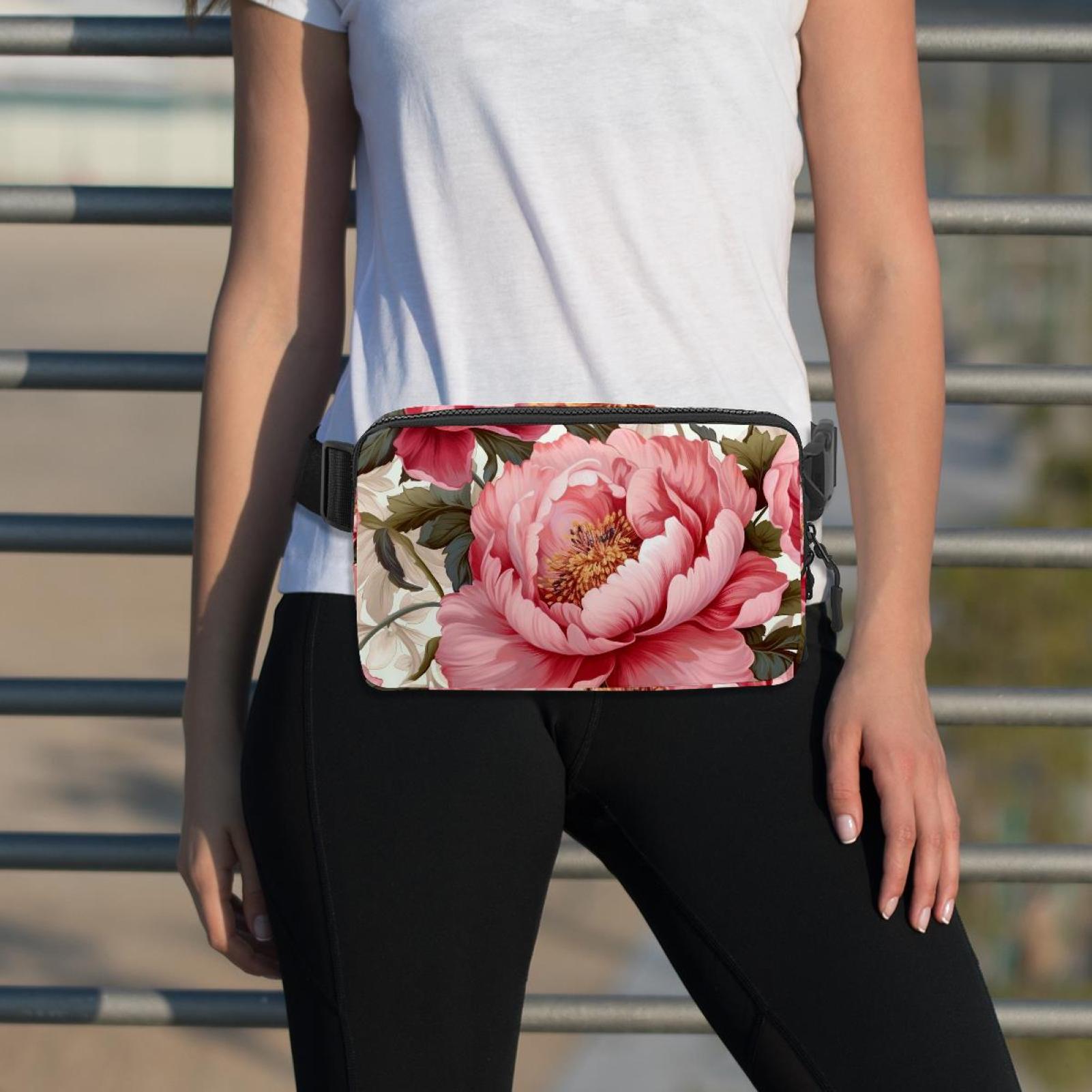 Peony Versatile Waist Bag, Crossbody Bag, Running Belt - Lightweight, Adjustable, with Extension Strap, Unisex