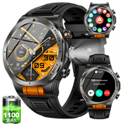 Smart Watch for Men, 1.43'' AMOLED Outdoor Smartwatch with Flashlight Compass, 3ATM Waterproof Fitness Tracker with Bluetooth Call, 1100 mAh Battery for Android iOS, Orange