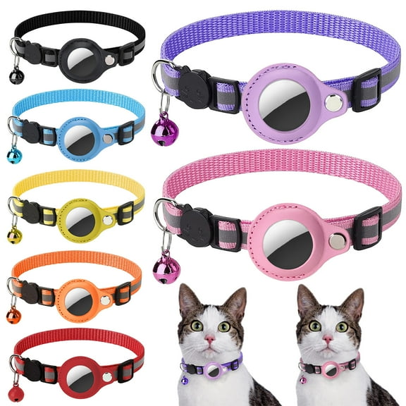 Bobasndm Cat Collar for Airtag Tracker, Reflective GPS Cat Collar with Luminous Holder, Cat Tracker Collars with Safety Elastic Band for Cats, Kittens and Puppies 9-13 Inch