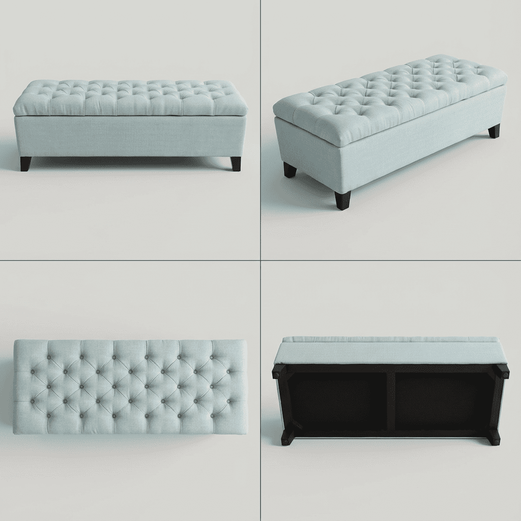Storage Ottoman Bench, Upholstered Ottoman, Bench with Safety Hinges and Extra Seating, Solid Wood Frame for Living Room, Dining Room, Entryway, Hallway, 50.25 Inch Wide, Baby Blue