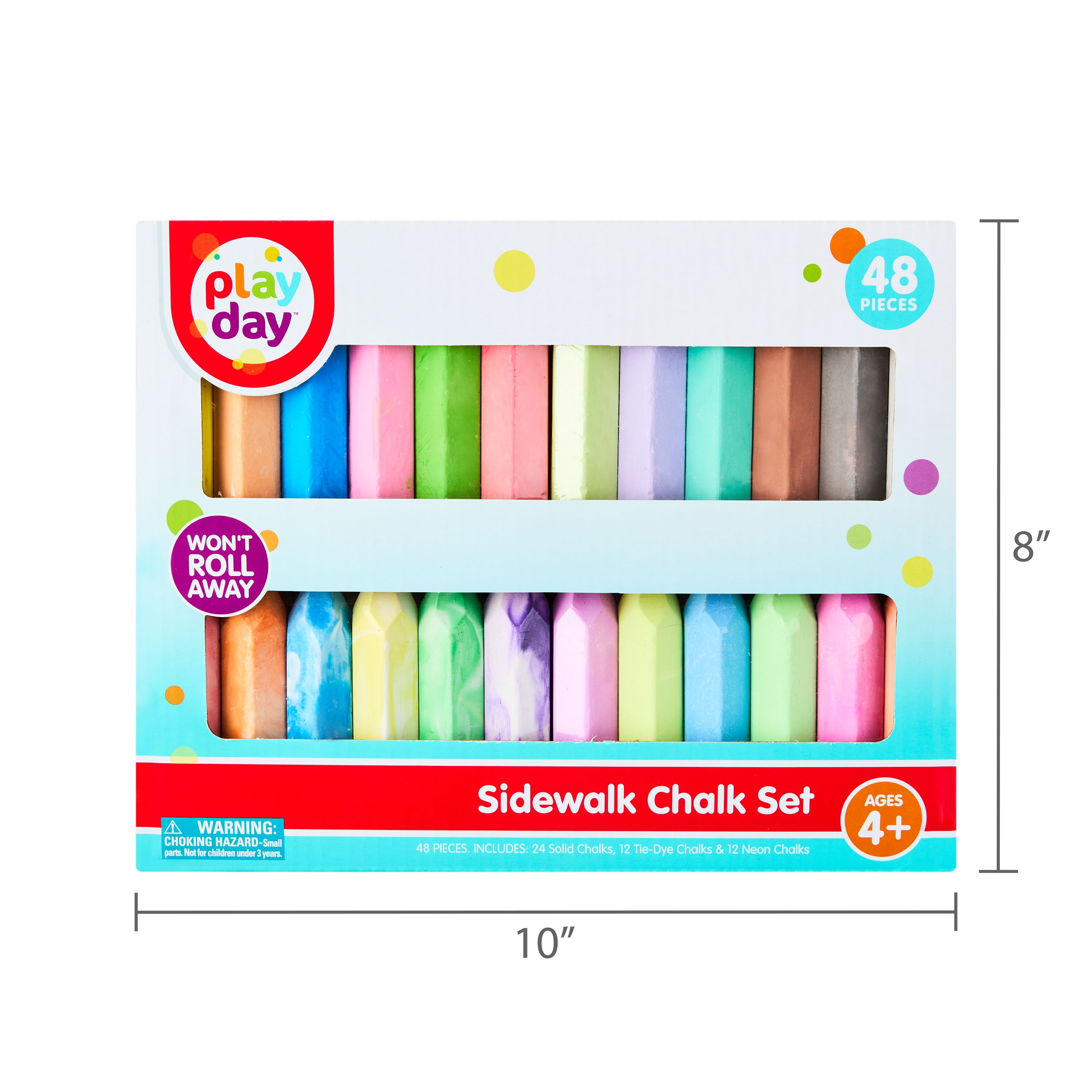 Play Day Sidewalk Chalk Set, 48 Pieces, Includes 12 Tie-Dye Neon