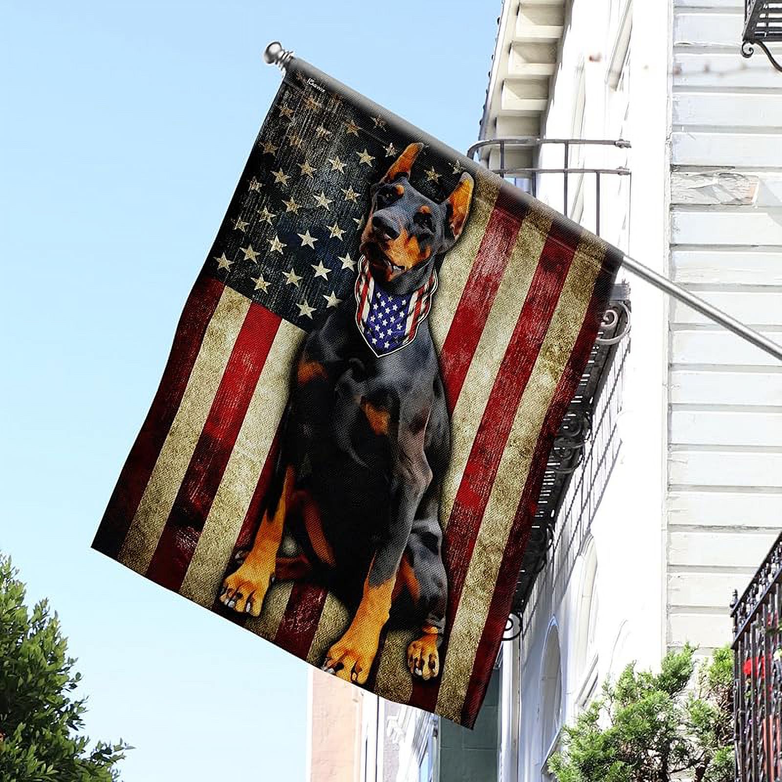 Doberman Pinscher Flag, American Patriot Dog Flag Decorations - 4th of July Decorations for Home, Outside, House Flag Patriotic Dog Decor, Double Sided, Heavy Duty Canvas Flag Indoor Outdoor