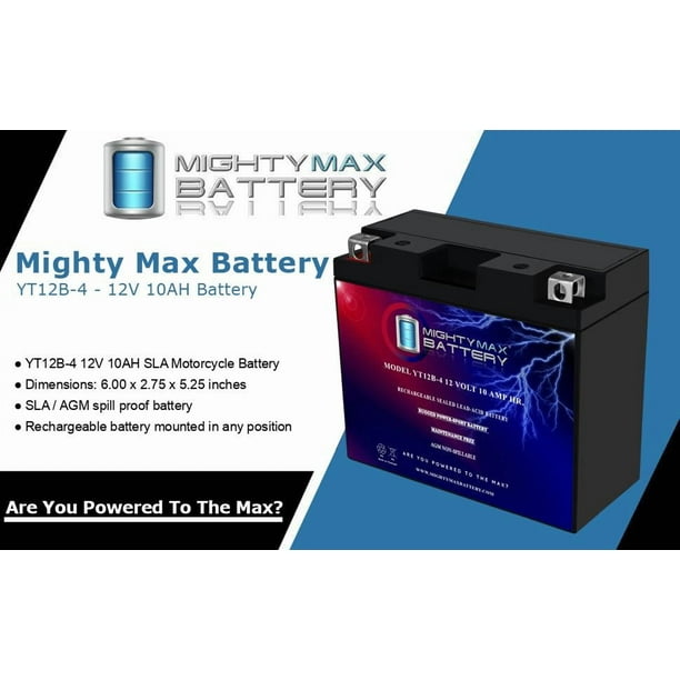 YT12B-4 SLA 12V 10Ah Battery for 2004-2005 Kawasaki ZX1000 Ninja
