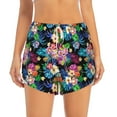 thumbnail image 3 of Uemuo Colorful Flowers Pattern Women's Athletic Shorts High Waisted Running Shorts with Liner Pockets Gym Elastic Workout Shorts-Small, 3 of 9