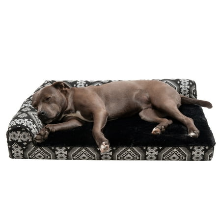 UPC: 0842229122602 | FurHaven Pet Products Southwest Kilim Deluxe Chaise Lounge Orthopedic Sofa-Style Pet Bed for Dogs & Cats – Black Medallion Large