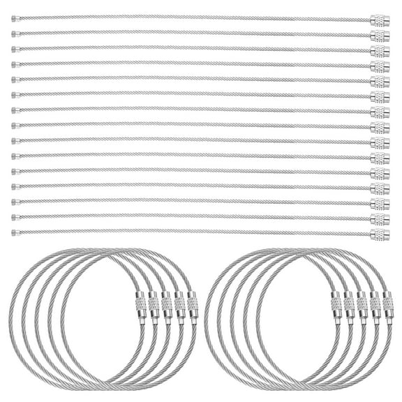 Uxcell 25pcs Wire Keychain Cable 10" Plastic Coated 2mm Stainless Steel Key Ring Cable Loop Rings Silver