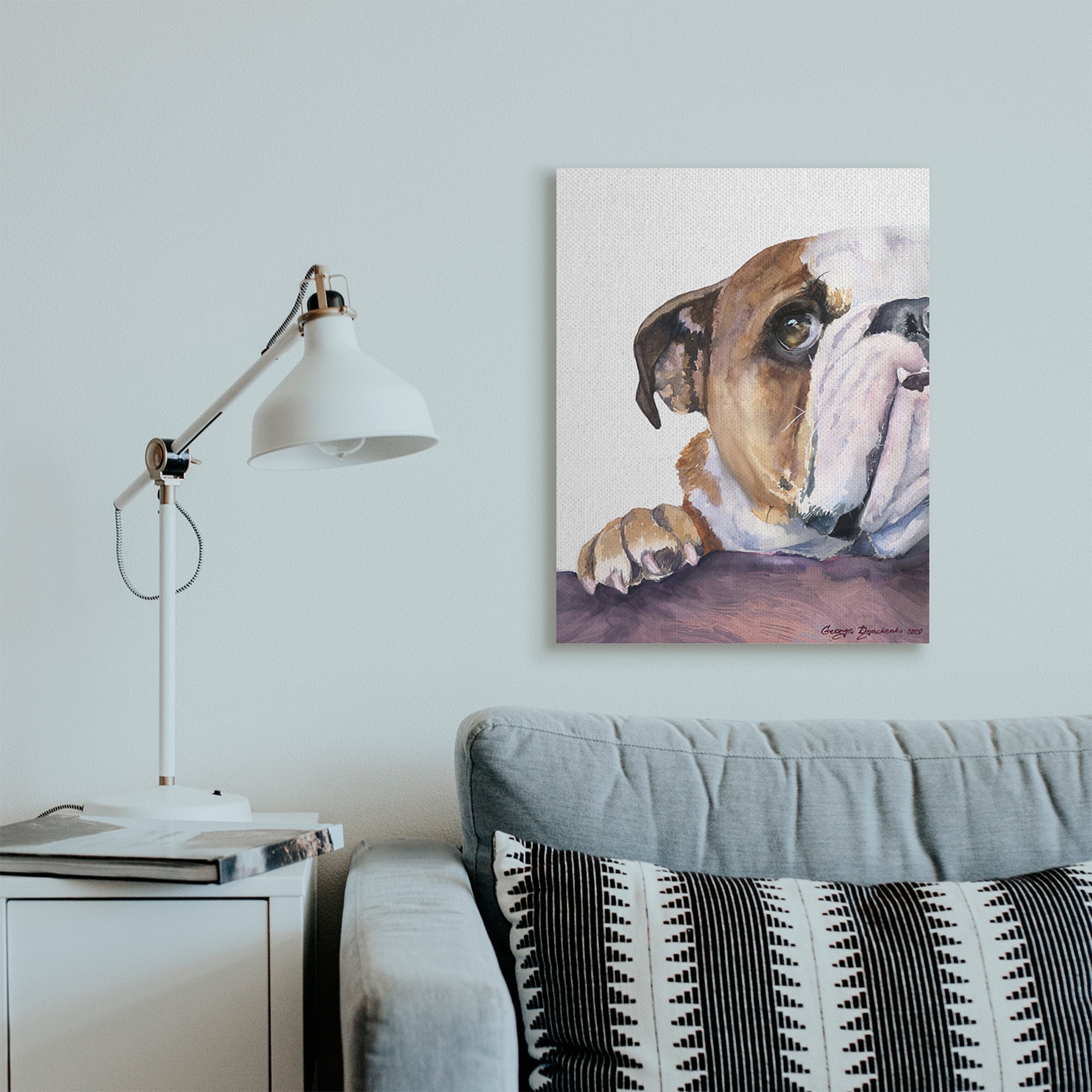 Stupell Industries Curious English Bulldog Gaze Pet Dog Portrait Canvas Wall Art, 24 x 30, Design by George Dyachenko
