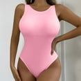 thumbnail image 4 of Summer Promotion UTSJKR Women's Swimsuit Solid One-Piece Coverage Bathing Suit Ribbed Tummy Control Open Back Slimming Monokini Swimwear Pink L, 4 of 8
