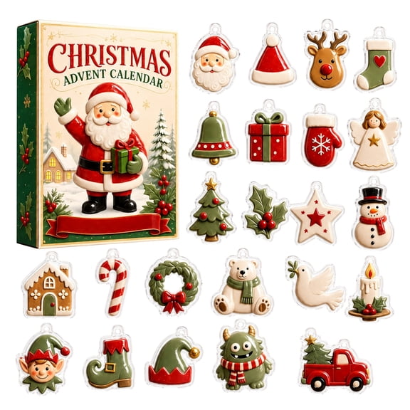 2D Acrylic Advent Calendar, 24 Pcs Flat Hanging Ornaments, Christmas Countdown Gift Box for Holiday Decor