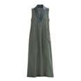 thumbnail image 5 of SAWOBUUN Womens Sleeveless Maxi Dress V Neck Contrast Collar Caftan Dress Casual Loose Fit Cotton Linen Long Sundress with Large Pockets, 5 of 7