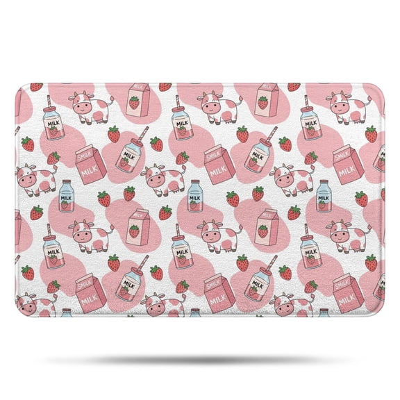 White Cow Milk Strawberry Pattern Bathroom Rugs Mat,Non Slip Microfiber Bathroom Rug,Rubber Backing,Soft Bathroom Mats for Bathroom Floor,Tub and Shower,17x27in(43x68cm)