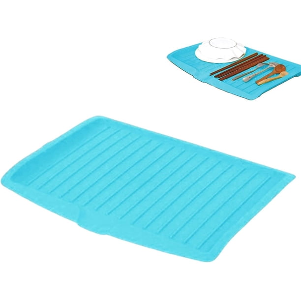 Escurridor de cocina de 45 x 33 cm, bandeja grande de plástico con desvío de pendiente lateral, bandeja para secar platos, bandeja escurridora con base antideslizante