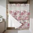 thumbnail image 4 of Spring Flowers No Hook Shower Curtain with Snap in Liner Watercolor Country Pink White Floral Green Leaf Plant Waterproof Bathroom Shower Curtain with See Through Top Window for Bathtub 72" x 72", 4 of 9