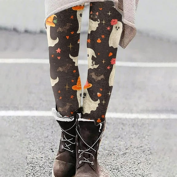 YOIAVAIOY Womens Casual Yoga Pants High Waist Stretch Halloween Tights Witch Costume Leggings Novelty Holiday Bottom Gray M