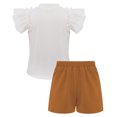 thumbnail image 3 of Doomiva Toddler Girls Ruffle Sleeve Ribbed T-Shirt with Culotte Playwear 2PCS Summer Outfits Shorts Sets Daily Wear Orange 130-8Y, 3 of 6