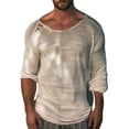 thumbnail image 2 of ZenCart Men Shirt Top Round Neck Long Sleeve Solid Color Design Soft Breathable Loose Fit Casual Sports Fitness Shirt Daily Wear, 2 of 7