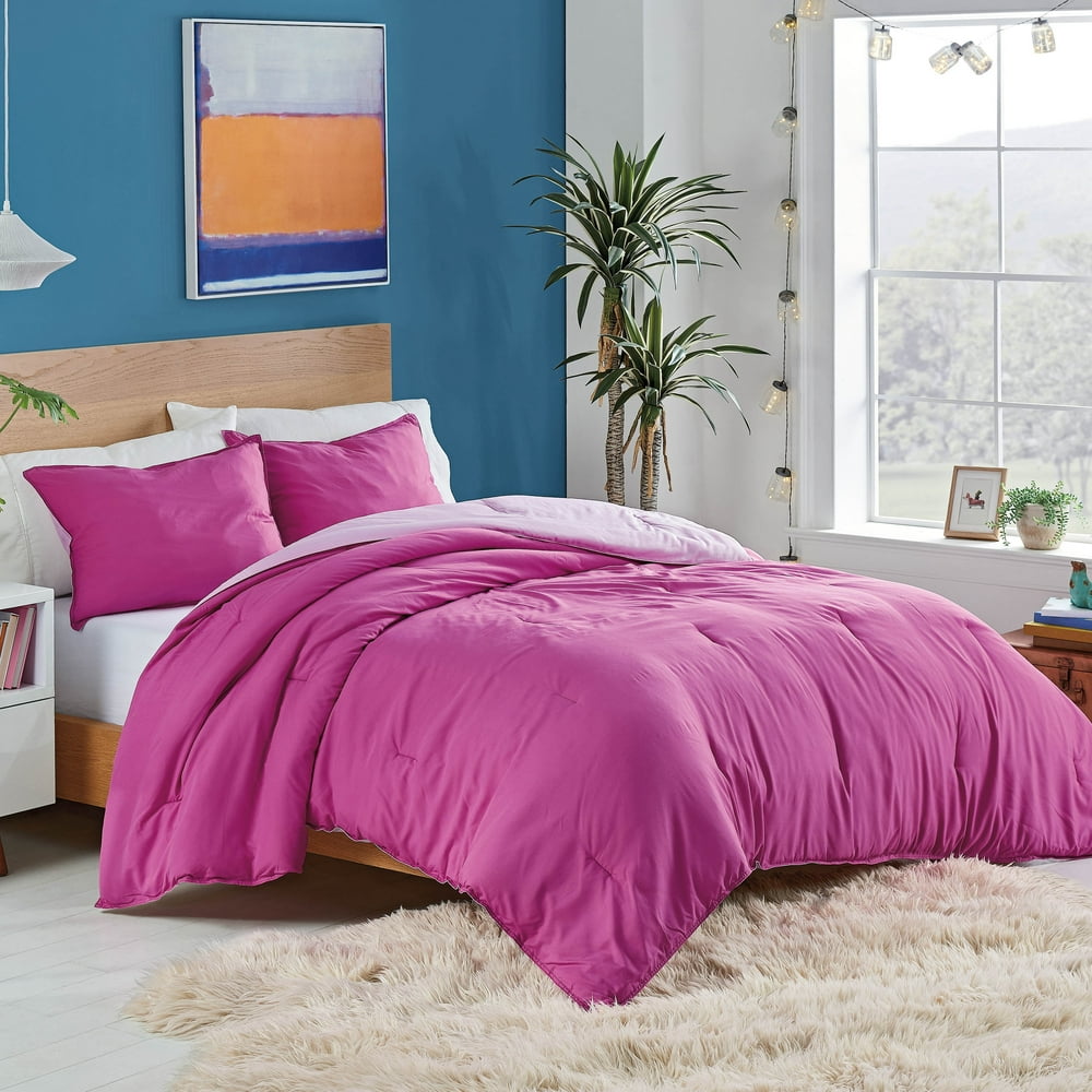 Utica Recycled Microfiber Reversible Comforter Set, Purple, Twin/Twin