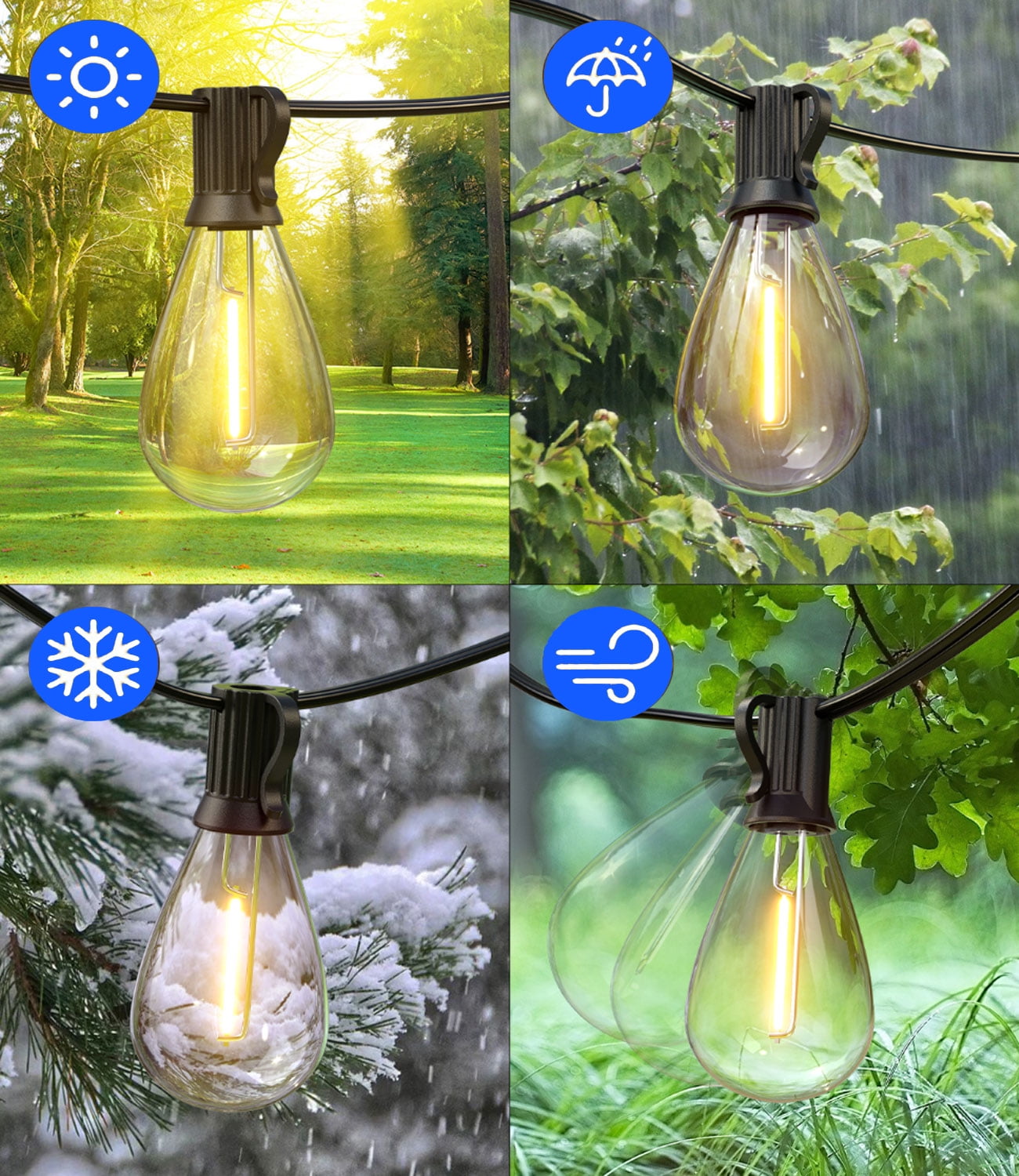 Keepsmile 120FT LED Outdoor String Lights with Edison Shatterproof Bulbs, Heavy-Duty and Weatherproof Strand, Commercial Grade Patio Lights, Decorative for Garden or Patio