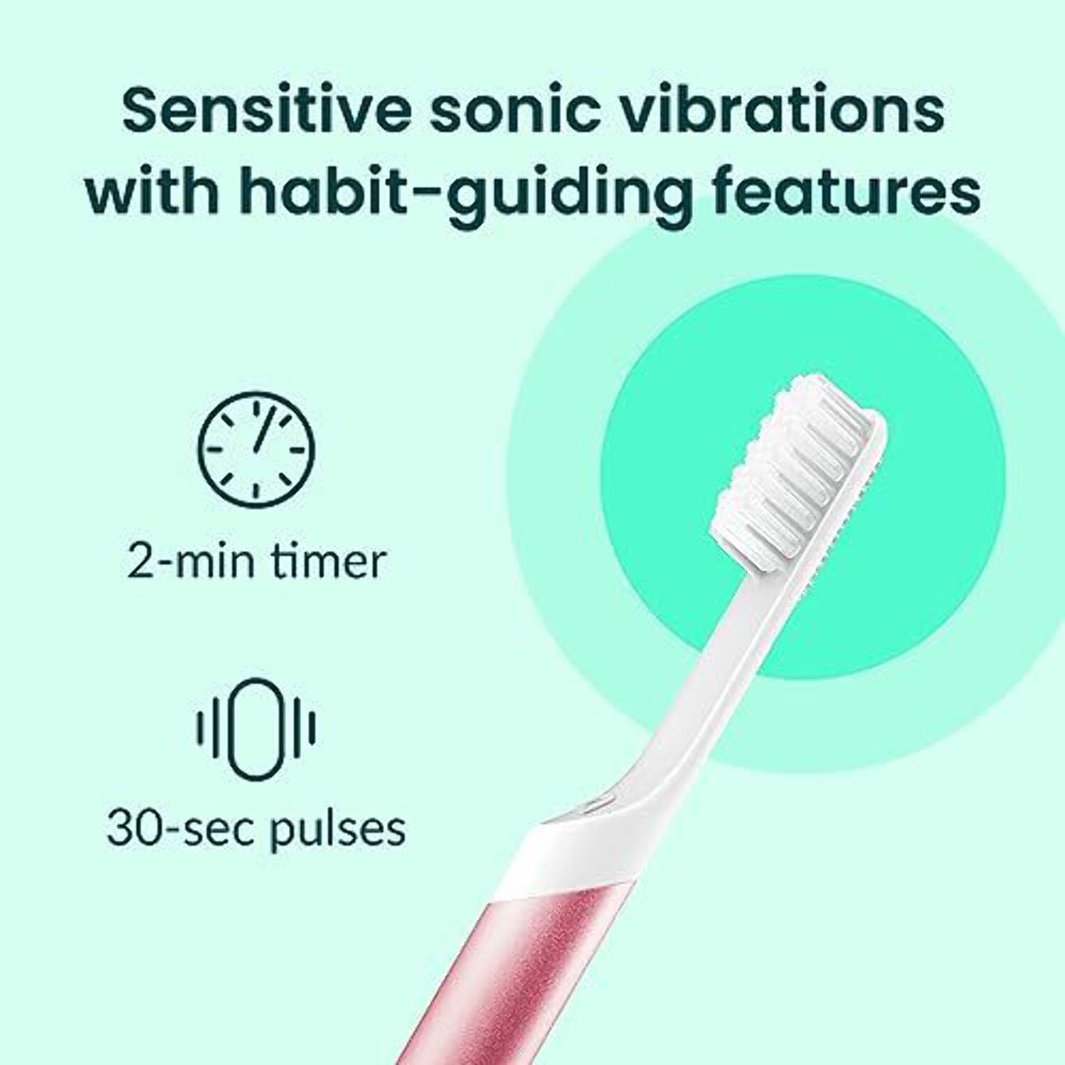 Quip Sonic Toothbrush for Adults, Timed Electric Brush with Soft Bristles, Replaceable Head, Pink Metal Handle, Travel Cover