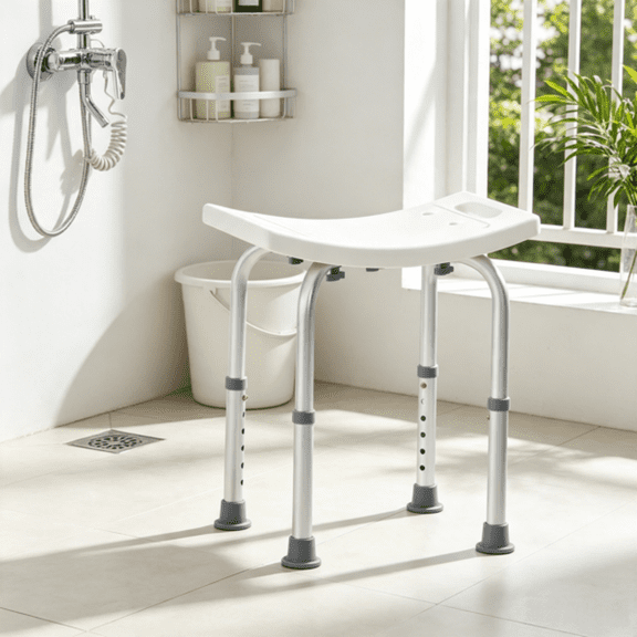Shower Chair, Adjustable Height Shower Stool with Built-in Handles, Non-Slip Bath Bench Seat for Inside Shower or Tub, 350 lbs Capacity, for Elderly, Disabled & Handicap