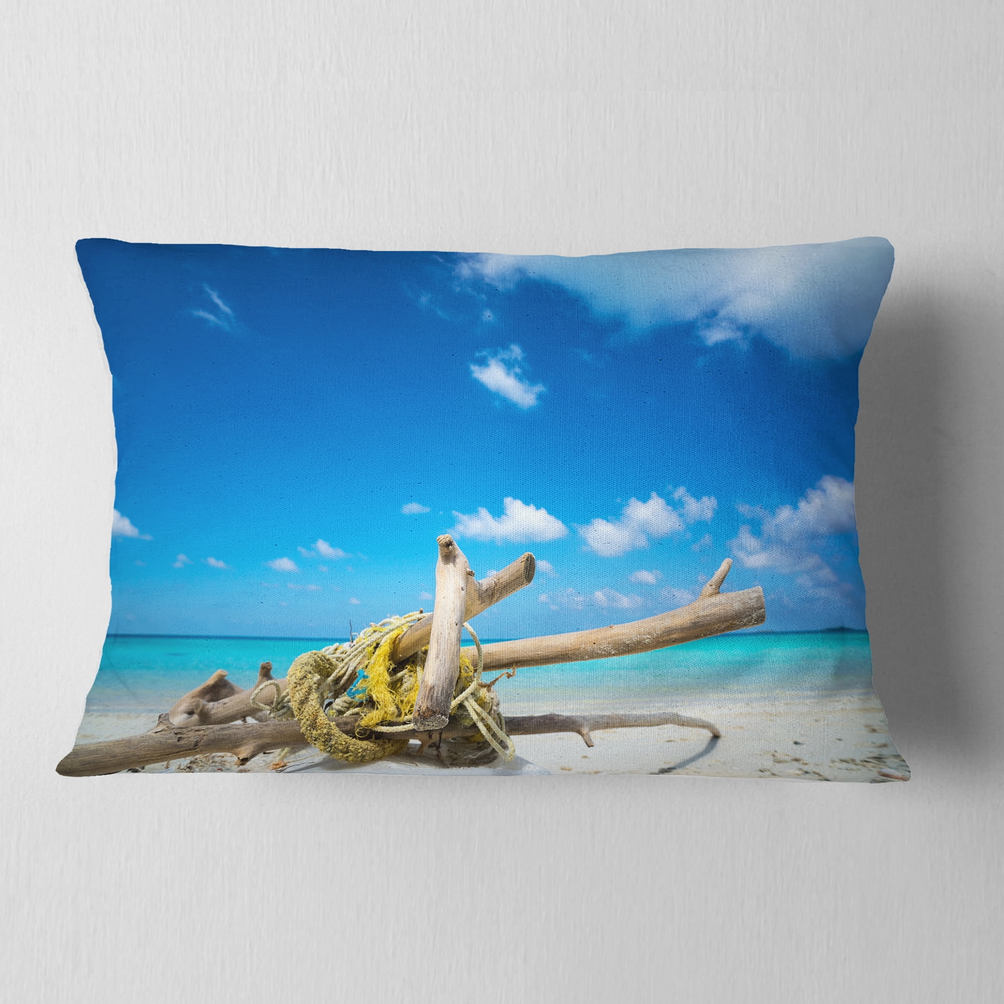 Designart 12" x 20" Blue Polyester Throw Pillow