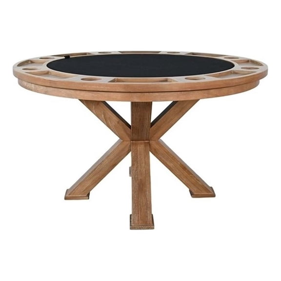 Pemberly Row Farmhouse Natural Round Jack Poker Dining Table