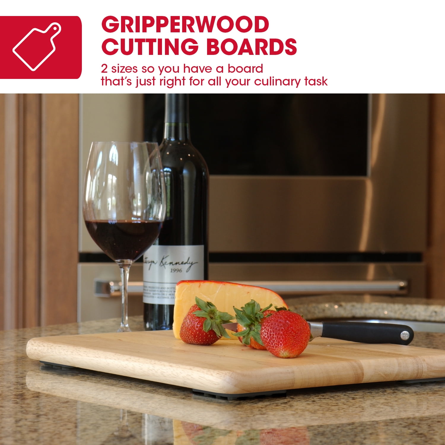 Architec Gripperwood Cutting Boards, Set of 2, Beechwood with Non-slip Gripper Feet, 11 x 8" and 14 x 11"