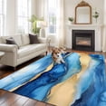 thumbnail image 3 of Blue Marble Washable Living Room Rugs 6'x9', Abstract Ocean Waves Gold Stripes Modern Low Pile Throw Large Area Rug Non-Slip Sturdy Edge Binding Carpet for Dining Room Kitchen Office, 3 of 9