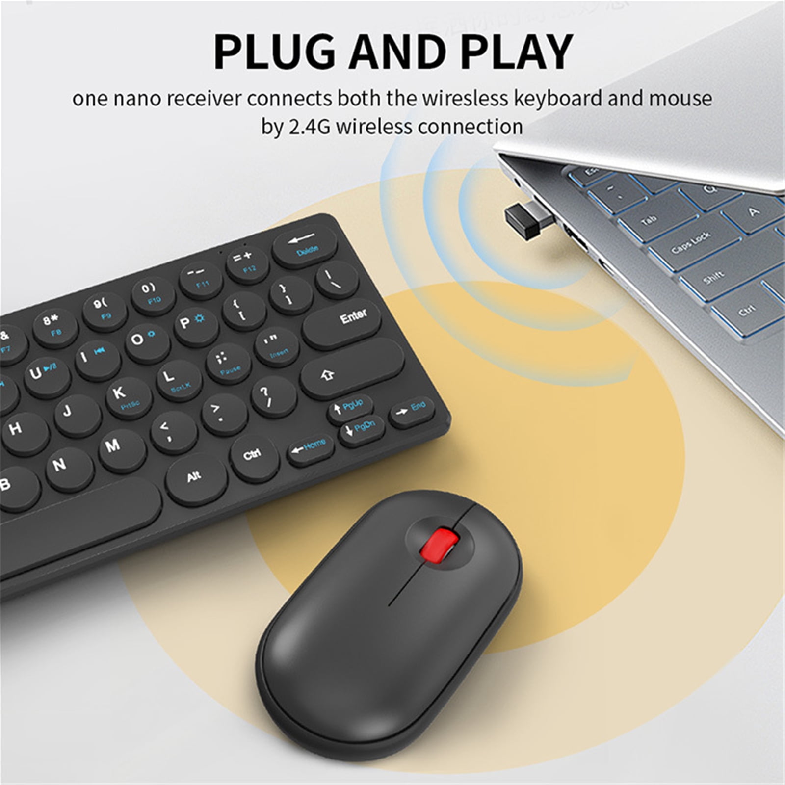 Retro Round Keycap Wireless Keyboards Bundles 2.40G Silents Button Long For Home Office Setups