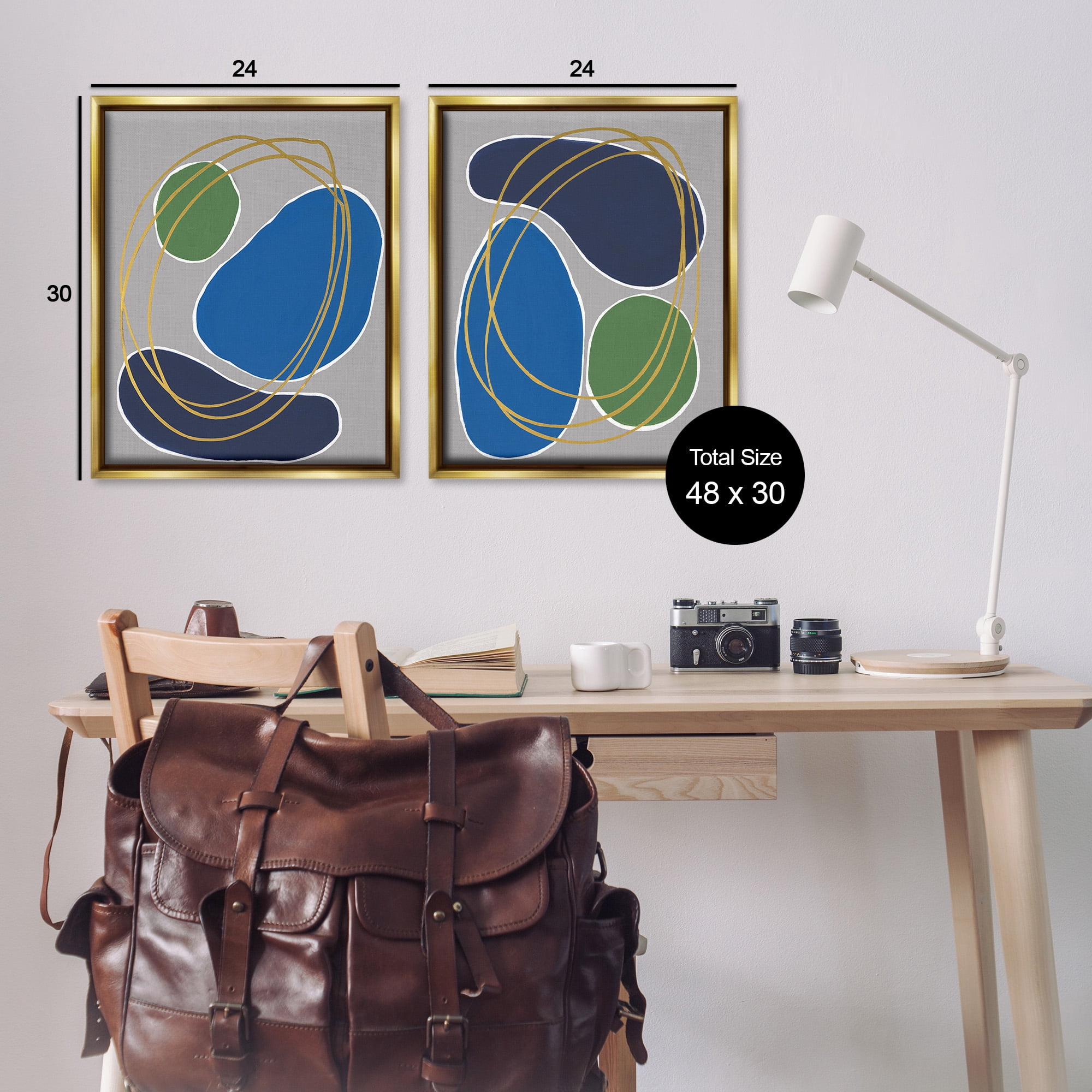 Stupell Industries Contemporary Oblong Shapes Abstract Painting Gold Floater Framed Canvas Art Print Wall Art, 25 x 31, Set of 2