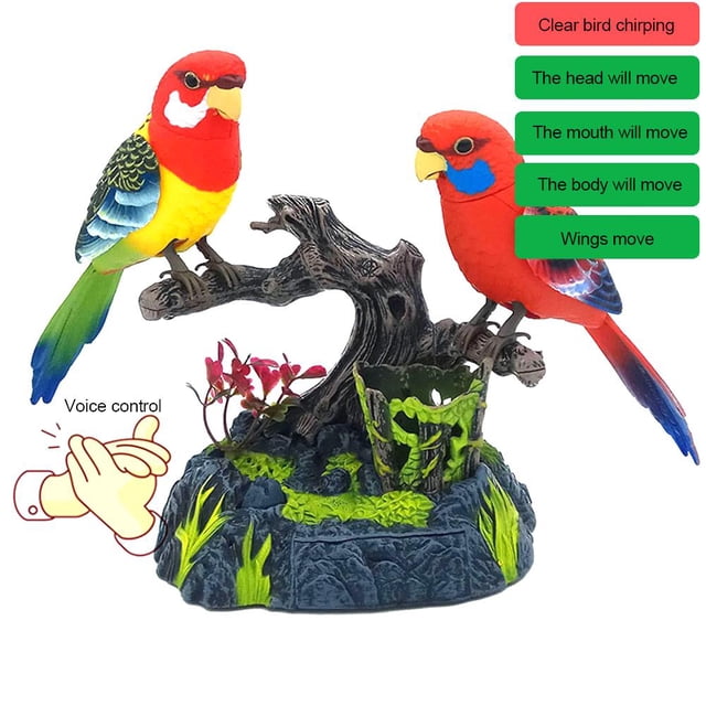 Pájaro eléctrico controlado por voz, loro parlante, funciona con batería, regalo