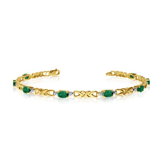 10K Yellow Gold Oval Emerald and Diamond Bracelet