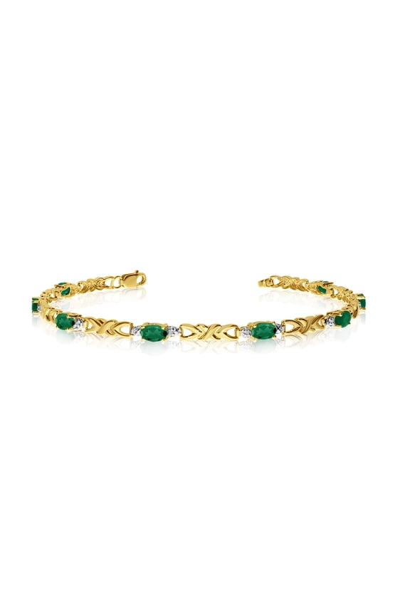 14K Yellow Gold Oval Emerald and Diamond Bracelet
