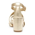 thumbnail image 2 of ANNE KLEIN Womens Gold Padded Asymmetrical Strappy Rowen Round Toe Block Heel Buckle Dress Sandals Shoes 7.5 M, 2 of 4