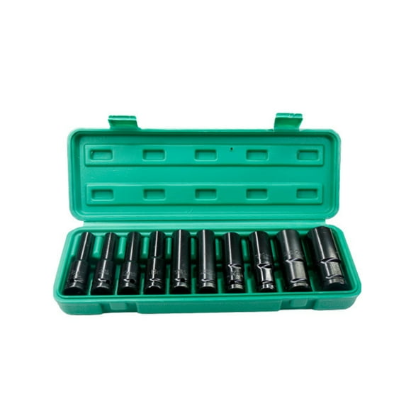 1/2Inch Drive Hex Impact Socket Set 10-Piece Deep Socket Metric Sizes 8-24mm Carbon Steel with Storage Box