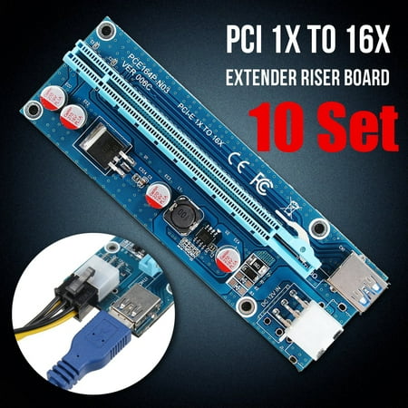 10 PCS USB3.0 PCI-E Express 1x to 16x Extender Riser Card Adapter SATA 6Pin Power Cable For Any Graphics