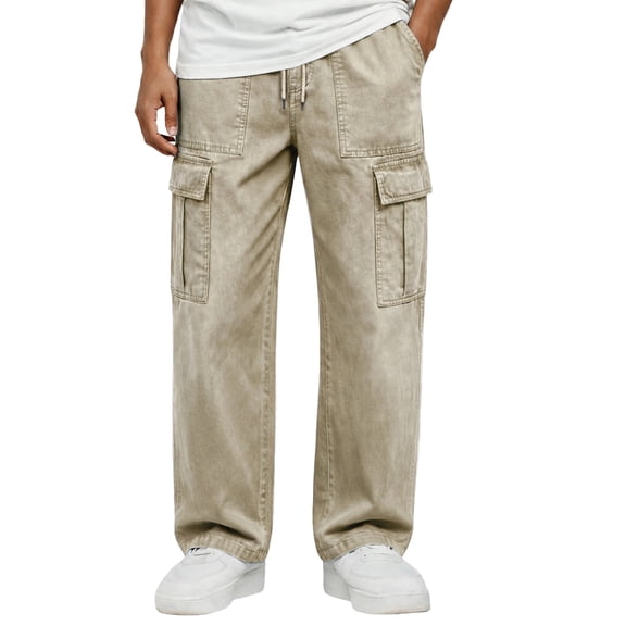 Men's Military Pants Water-Resistant Elastic Waist Cargo Pants Stretch Lightweight Casual Pants with Multi-Functional Pockets Quick Dry Carpenter Pant,Brown L