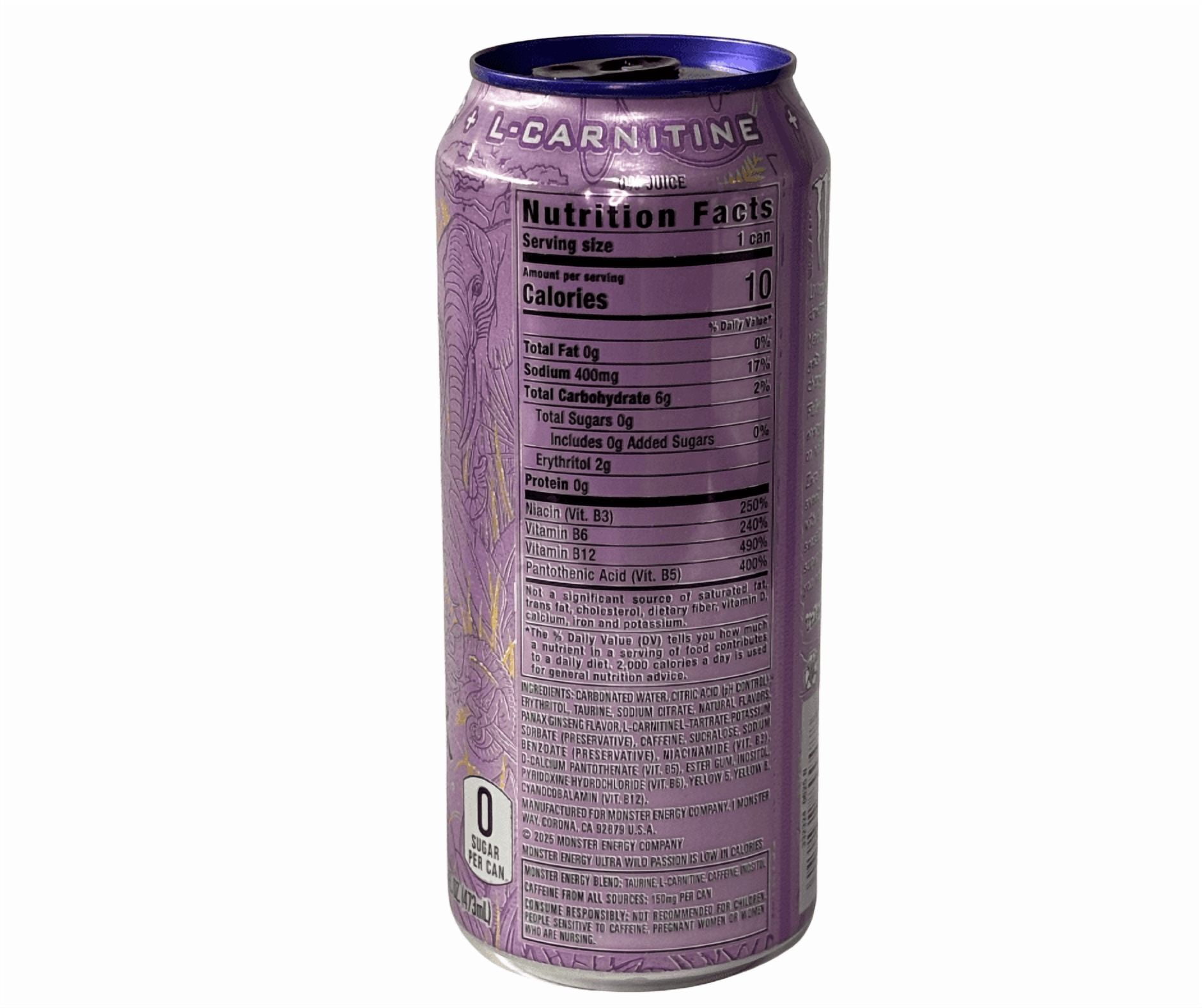 (6 pack) Monster Energy, Ultra Wild Passion, Zero Sugar, Energy Drink, 16 fl oz - 2 Cans