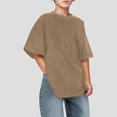 thumbnail image 2 of Boys Oversized Washed Crew Neck T‑Shirt Vintage Mineral Wash Short Sleeve Loose Fit Casual Tee Soft Breathable Kids Basic Top for Daily School Outdoor Play Wear(Coffee,11-12 Years), 2 of 6