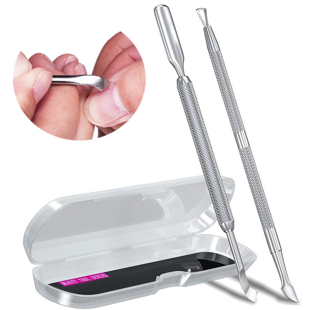 2pcs Cleaner Tool, Metal Silver Cuticle Pusher and Cutter Remover Acetone Gel Nail Polish Peeler Scraper, Manicure Pedicure Cleaner Tool